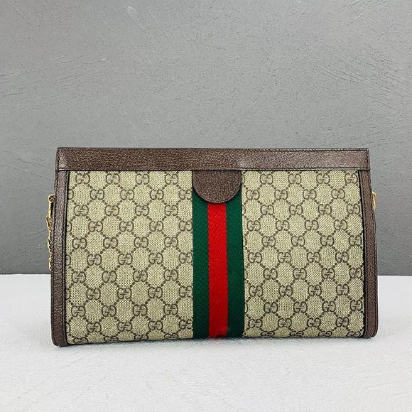 Pre Loved Gucci Medium GG Supreme Ophidia Shoulder Bag Brown Womens